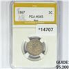 Image 1 : 1867 Shield Nickel PGA MS65 Rays