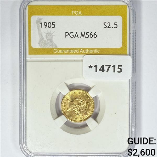 1905 $2.50 Gold Quarter Eagle PGA MS66