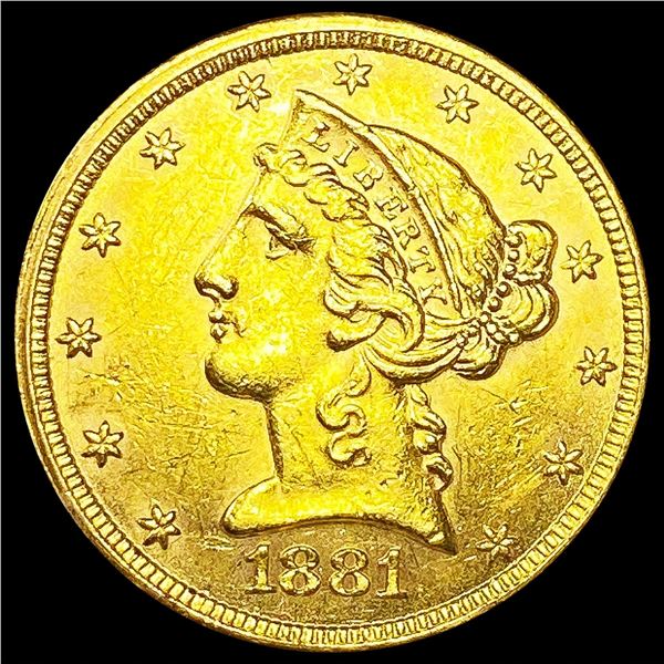 1881 $5 Gold Half Eagle UNCIRCULATED