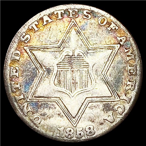 1858 Silver Three Cent NEARLY UNCIRCULATED