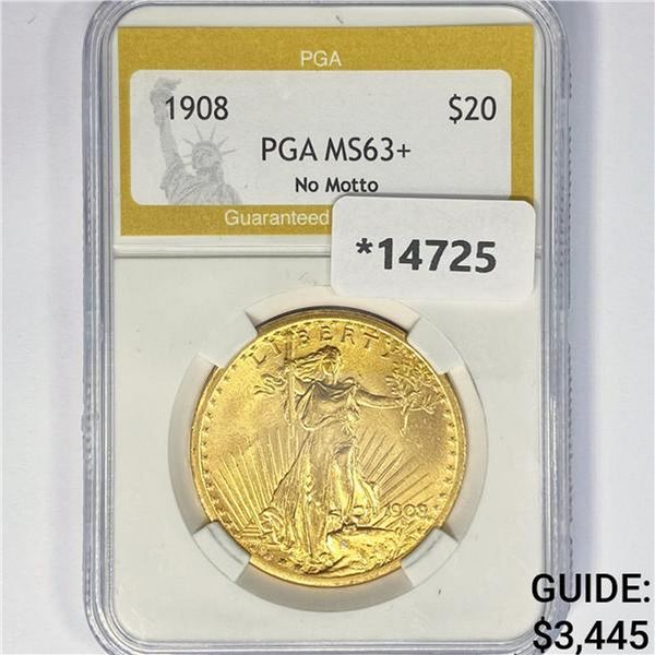 1908 $20 Gold Double Eagle PGA MS63+ No Motto