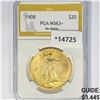 Image 1 : 1908 $20 Gold Double Eagle PGA MS63+ No Motto