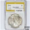Image 1 : 1922 Silver Peace Dollar PGA MS65