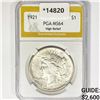 Image 1 : 1921 Silver Peace Dollar PGA MS64 High Relief