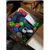 Image 2 : 3 BOXES OF MOVIE SET DECK - WICKER LAMP, KNIT DOLLS, TOYS