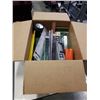 Image 1 : BOX OF DOOR HANDLES, TACKLE BOX, DREMEL, LEVELS, CIGAR BOX, VINTAGE TINS, FLOODLIGHT