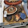 Image 2 : WOVEN BASKET, ANTIQUE PICTURES AND LEATHER WRAPPED DOME GLASS