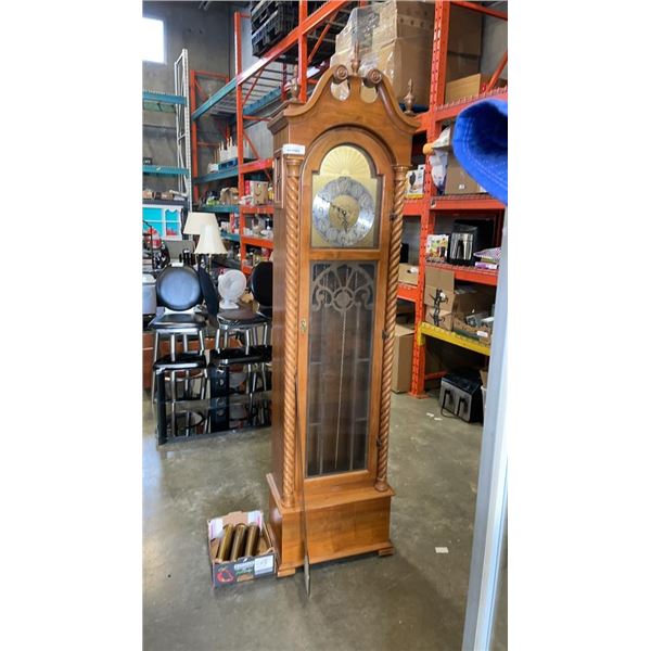 GRANDFATHER CLOCK WITH WEIGHTS AND PEDULUM