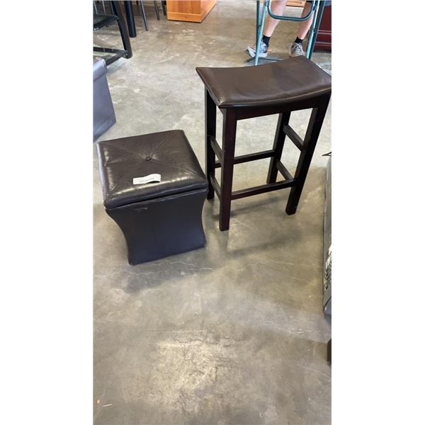 LEATHER STOOL AND STORAGE OTTOMAN