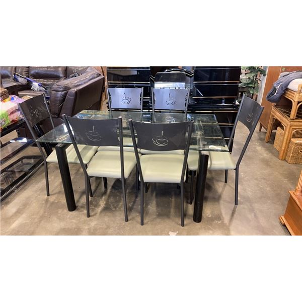 GLASSTOP DINING TABLE AND 6 CHAIRS