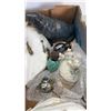 Image 2 : TRAY OF COLLECTIBLES, SOAPSTONE FIGURES, WAX SEALS, STONE, METAL AND ABALONE EGGS, COLLECTOR PLATES