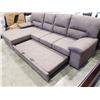 Image 7 : BRAND NEW GREY FABRIC 2 PC PULL OUT SLEEPER SECTIONAL W/ STORAGE CHAISE - RETAIL $2899, TALL PILLOW 