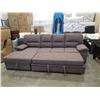Image 9 : BRAND NEW GREY FABRIC 2 PC PULL OUT SLEEPER SECTIONAL W/ STORAGE CHAISE - RETAIL $2899, TALL PILLOW 
