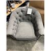 Image 3 : BRAND NEW COMFORTLAND GREY TUFTED SWIVEL ACCENT CHAIR - RETAIL $899 W/ GEL AND FEATHER CUSHION FOR E