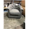Image 7 : BRAND NEW COMFORTLAND GREY TUFTED SWIVEL ACCENT CHAIR - RETAIL $899 W/ GEL AND FEATHER CUSHION FOR E