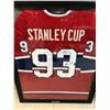 Image 1 : PATRICK ROY AND JOHN LECLAIR SIGNED AND CUSTOM FRAMED STANLEY CUP JERSEY (JSA COA)