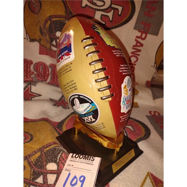49ERS 5 X SUPER BOWL LIMITED EDITION FULL SIZE HARD BALL ON STAND