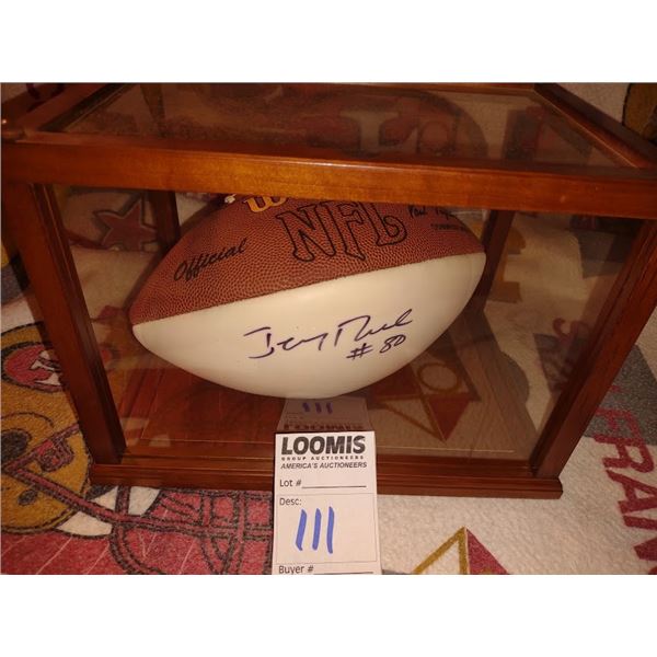 SIGNED JERRY RICE NFL FOOD BALL IN WOOD CASE