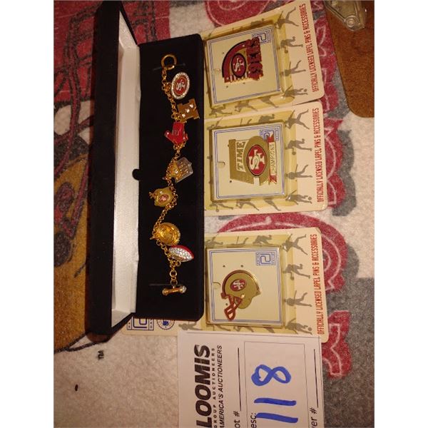 DANBURY MINT 49ERS CHARM BRACELET & COLLECTIBLE PINS