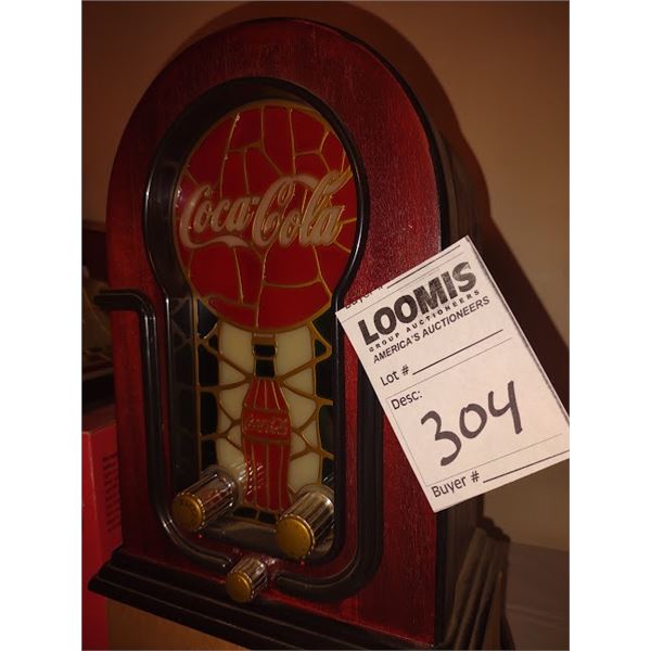 VINTAGE COCA COLA WOOD CASE LEADED GLASS RADIO