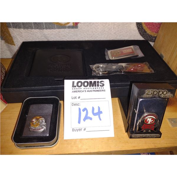 NEW 49ERS LOT/ ZIPPO LIGHERS & LEATHER WALLET GIFT SET