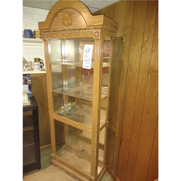LIKE NEW OAK GLASS (LIGHTED) FLOOR DISPLAY