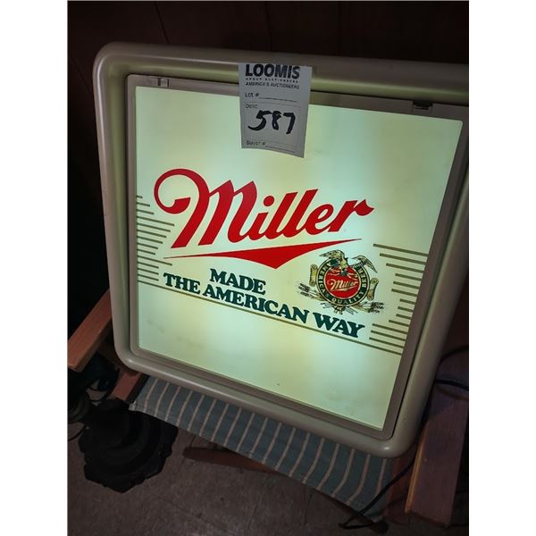 LARGE METAL VINTAGE MILLER LIGHT UP SIGN