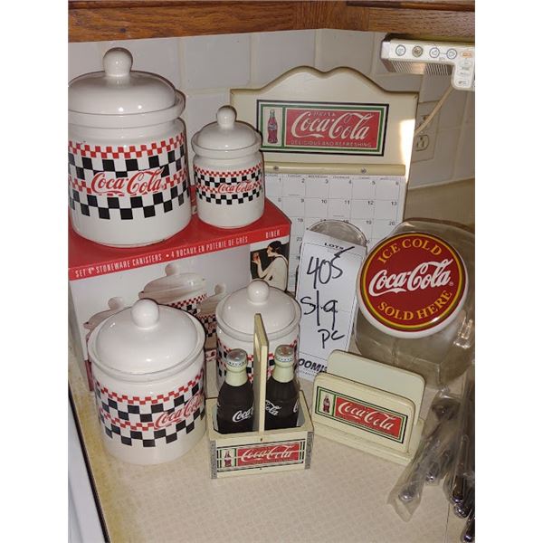 Coca Cola 4 Piece Canister Set And Wood Spoons