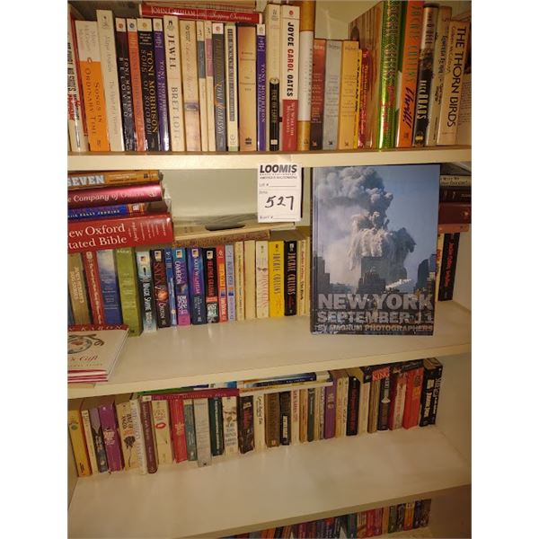 Five shelves of books