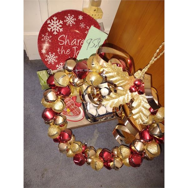 Christmas Lot w Metal Bell  Wreath