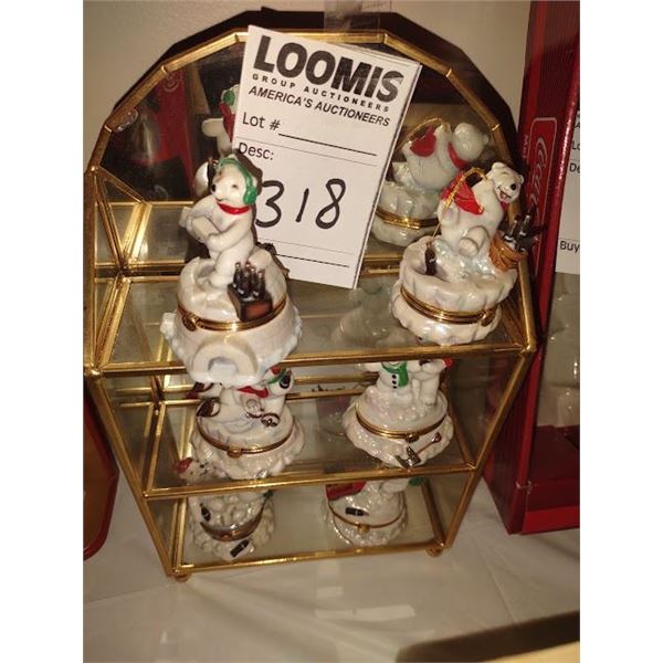 S/6 W GLASS DISPLAY PROC HINGED  COKE BEAR JBOXES