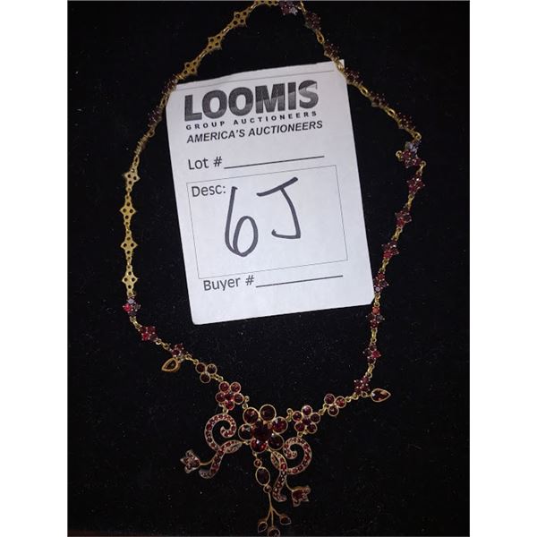 Beautiful Antique Red Stone w Gold Colored Chain Necklace