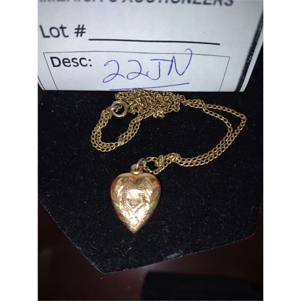 ANTIQUE HEART LOCKET (STAMPED 14k) W NECKLACE
