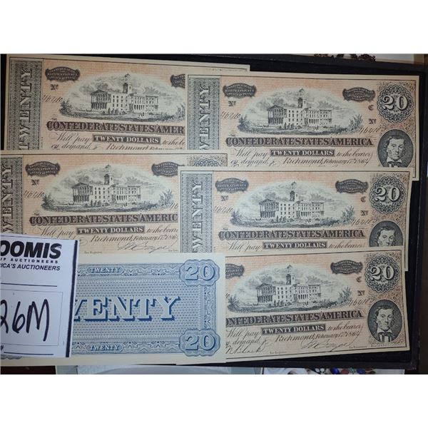 CONFEDERATE $20.00 BILLS X 'S  6