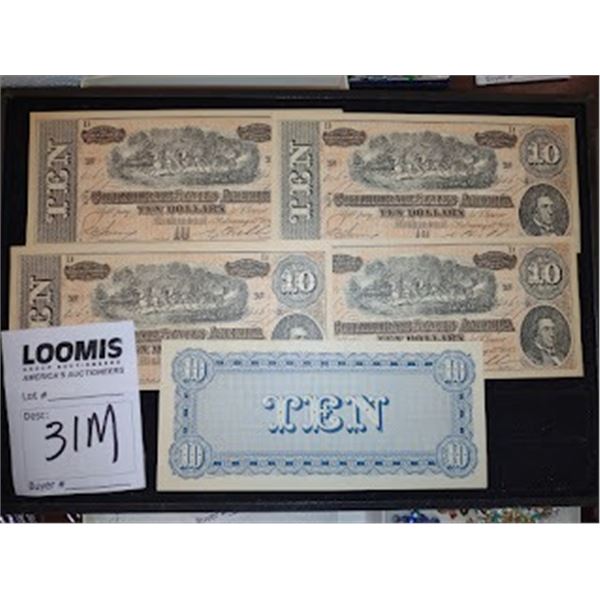 CONFEDERATE $10.00 BILLS X 5