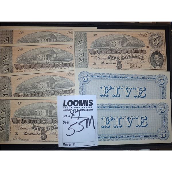 CONFEDERATE $5.00 BILLS X 7 PCS