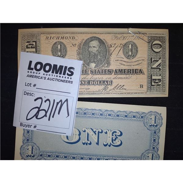 CONFEDERATE $1.00 BILLS X 2