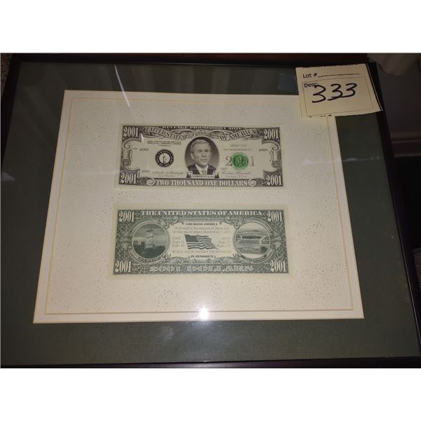 FRAMED GEORGE BUSH CAMPAIGN  MONEY