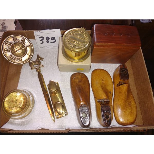 SALE LOT OF ANTIQUES BRASS & OTHER ANTIQUE WOOD ITEMS