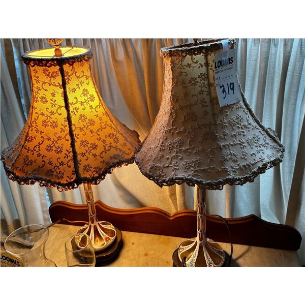 PAIR OF RARE EARLY BLOWN GLASS HAND PAINTED LAMPS