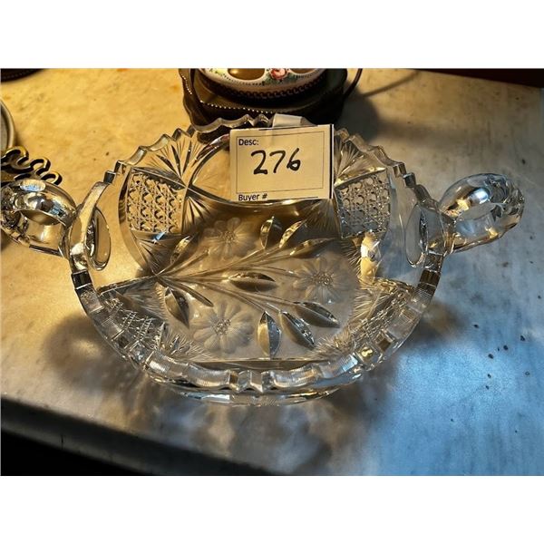 ANTIQUE CUT GLASS DOUBLE HANDLE DISH