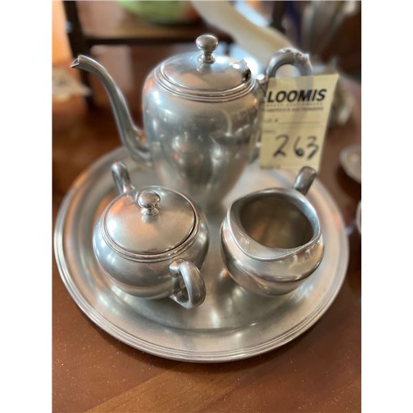 ANTIQUE FOUR PIECE SIGNED PAIRPOINT PEWTER TEA SET