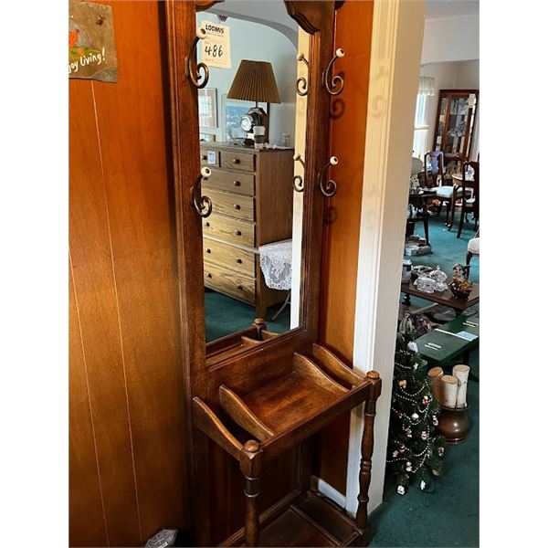 Vintage Wood Hall Stand w Mirror