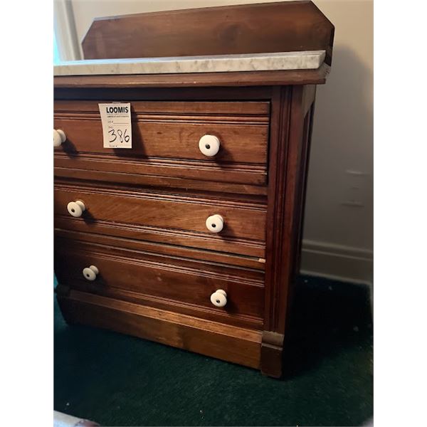 Beautiful Antique 3 Drawer Stand w Marble Top & Porcelain Pulls