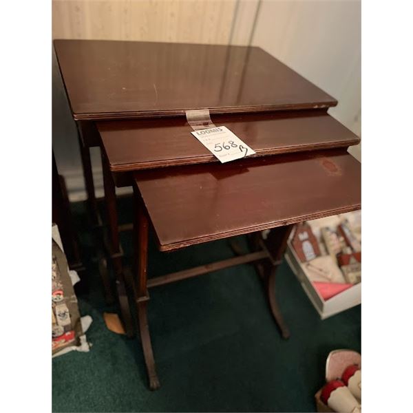 3 Pc Mahogany Antique Nesting Table Set w Claw Feet