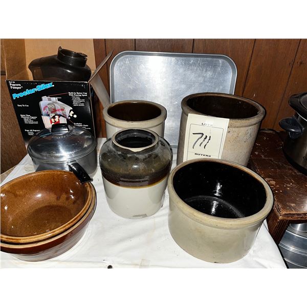 ANTIQUE CROCKS & KITCHEN GOODS