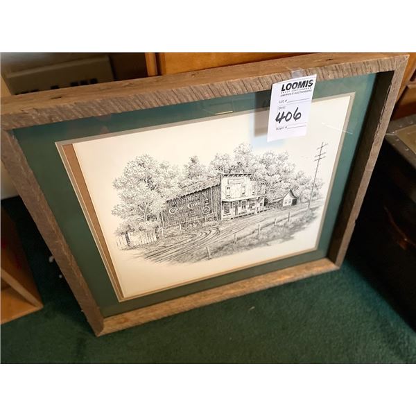 BARN WOOD FRAME w  COUNTRY STORE ECHED ART