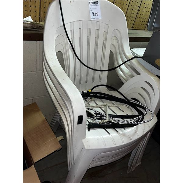 RESIN LAWN CHAIRS (4) & TIE DOWNS