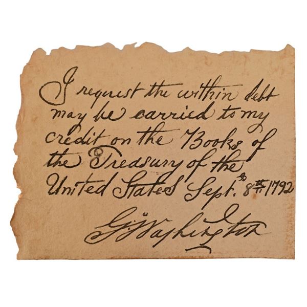George Washington Signed Note. GFA Authenticated