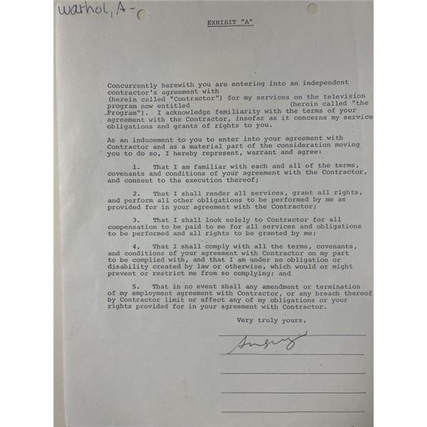 Andy Warhol Signed Contract